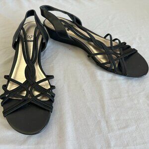 Impo Stretch Womans Black Elastic Strap Wedge Sandals, Size 8.5M